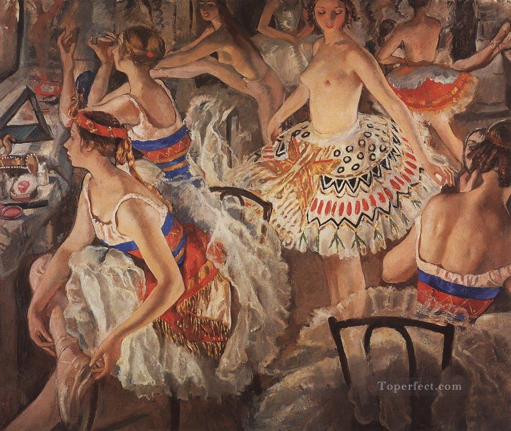 バレエの楽屋で 大きなバレリーナ ロシアのバレリーナ ダンサー油絵